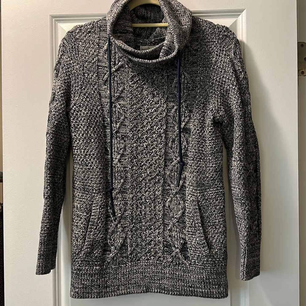 L.L.Bean Women’s Signature Cotton Funnelneck Sweater, size S, Marled Navy